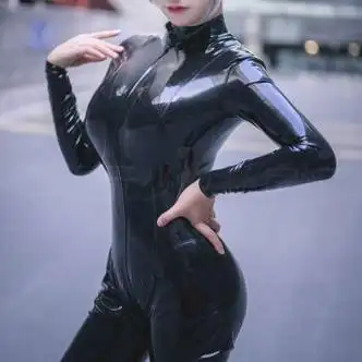 辛皇 cosplay搜查官连体皮衣性感紧身胶衣cos服束缚 黑色 s(80-95)