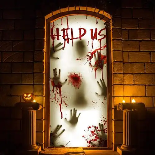 万圣节门套塑料门海报封面鬼节恐怖装饰门贴30*72"