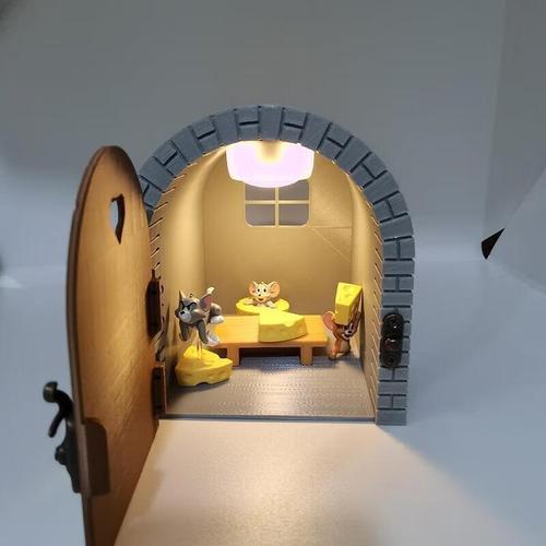 薇欧漫猫和老鼠杰瑞的新家猫和老鼠门洞墙角杰瑞的家小屋摆件汤姆开关