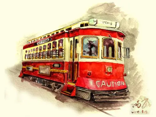 原创作品:水彩练习,电车