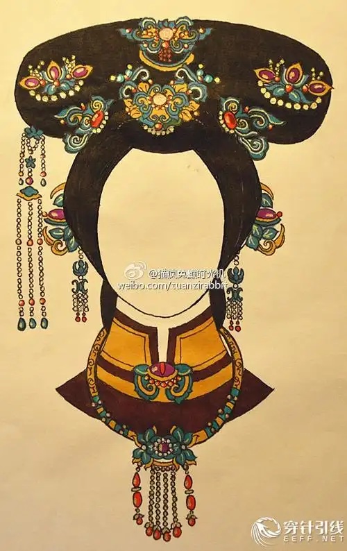 [款式图] trayxi:纯手绘清宫后妃旗头发型款式设计图样