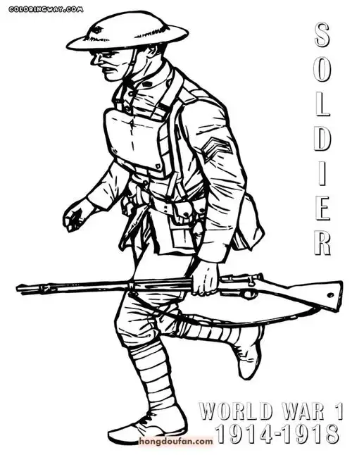标签世界大战,填色,填色图片,士兵,士兵简笔画,恐怖,战争,枪,涂色
