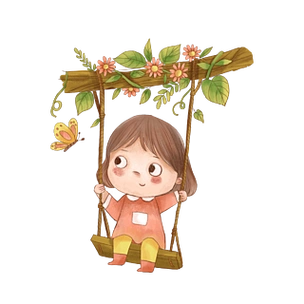 卡通可爱荡秋千的女孩