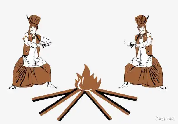手绘篝火晚会png素材透明免抠图片-动植人物