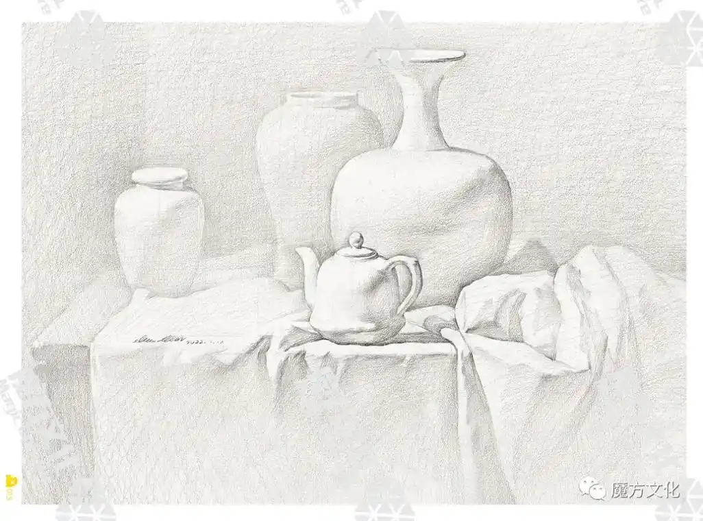 光影质感清雅脱俗顾伟老师高分静物素描范本