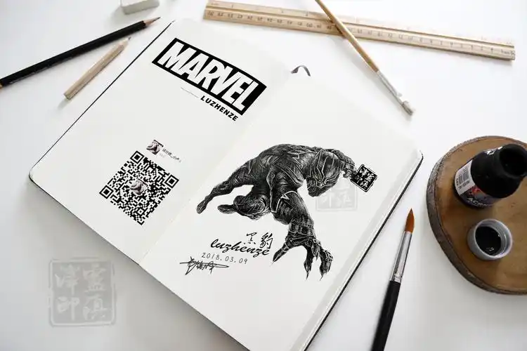 漫威英雄之黑豹手绘钢笔画