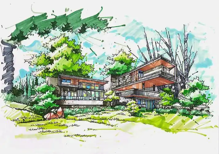 大二下学期室外景观马克笔上色作业