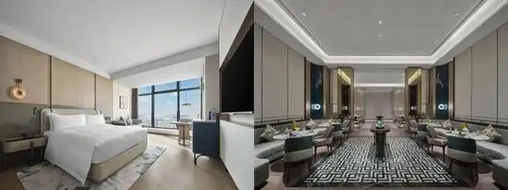 如皋曙光希尔顿逸林酒店客房(左)及青雅中餐厅(右)
