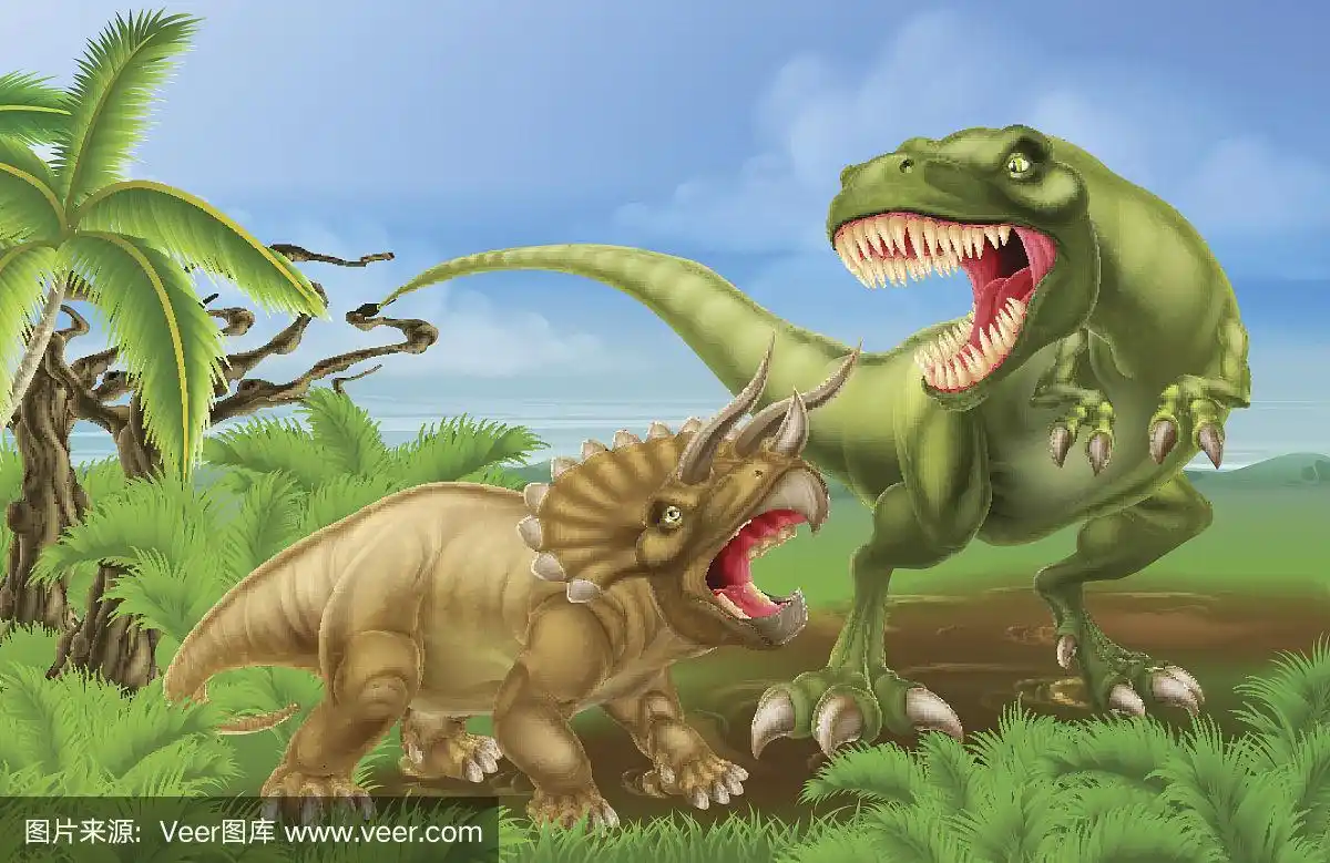 霸王龙,三角龙,恐龙大战场景
