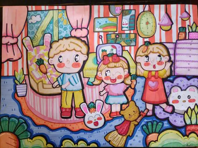 《我爱我家》儿童场景画