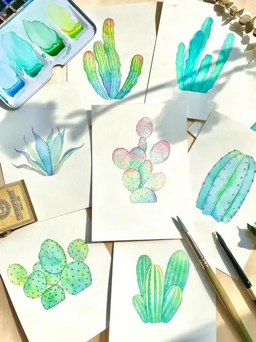 水彩入门866颗仙人掌水彩合集73简单好看