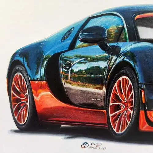 汽车手绘布加迪威龙2013款曾经的最速量产车王者