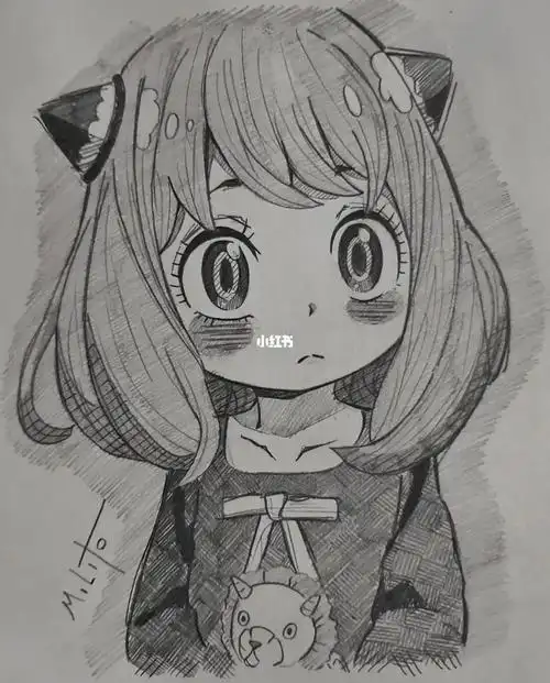 超萌漫画女孩手绘铅笔稿动漫人物