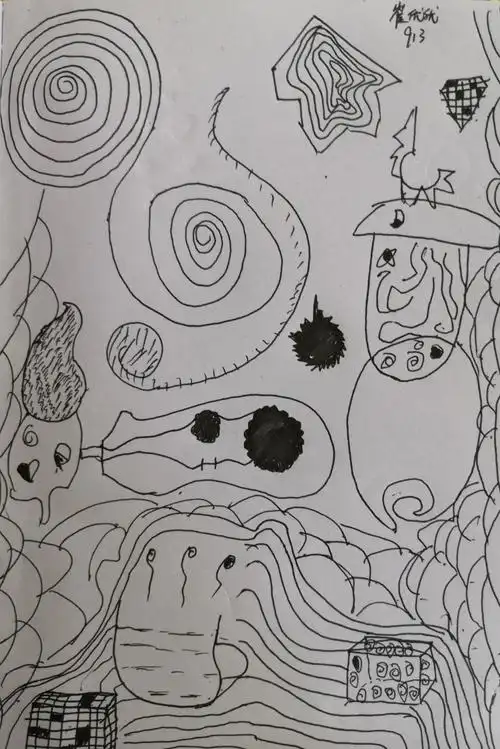 绘画三大宝:点线面 ——913班美术课堂作品