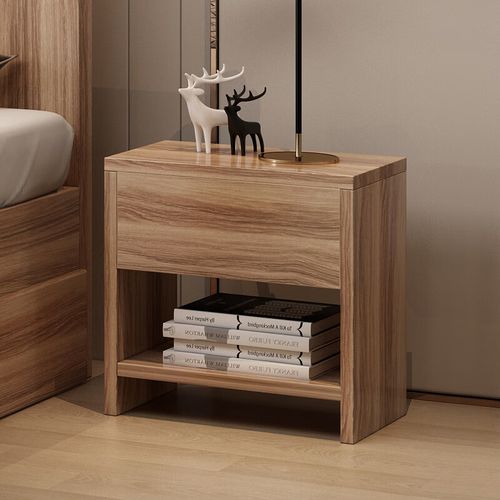 现代卧室收纳小柜子床边储物柜北欧小型迷你简易 浅胡桃木色床头柜