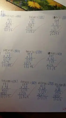 乘法竖式,书法,改正,背诵