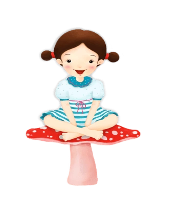 卡通手绘坐在蘑菇上的小女孩