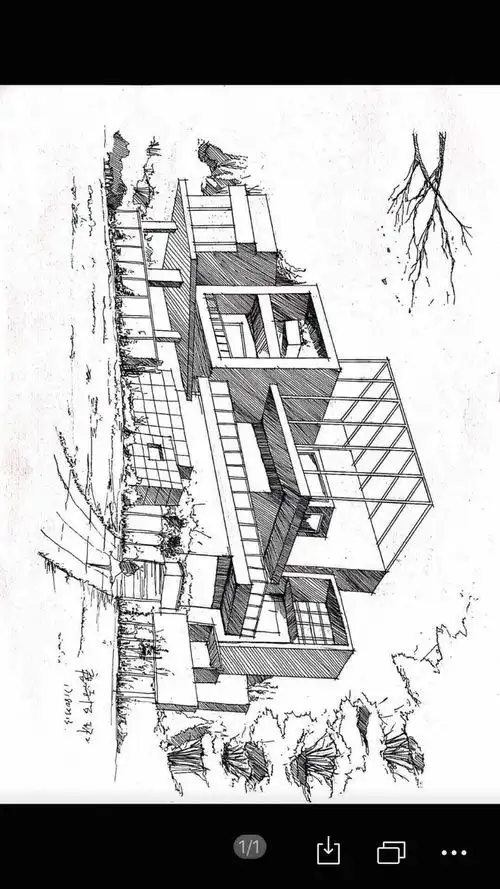 建筑的两点透视 手绘线稿