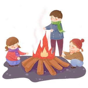 冬天烤火火炉人物插画