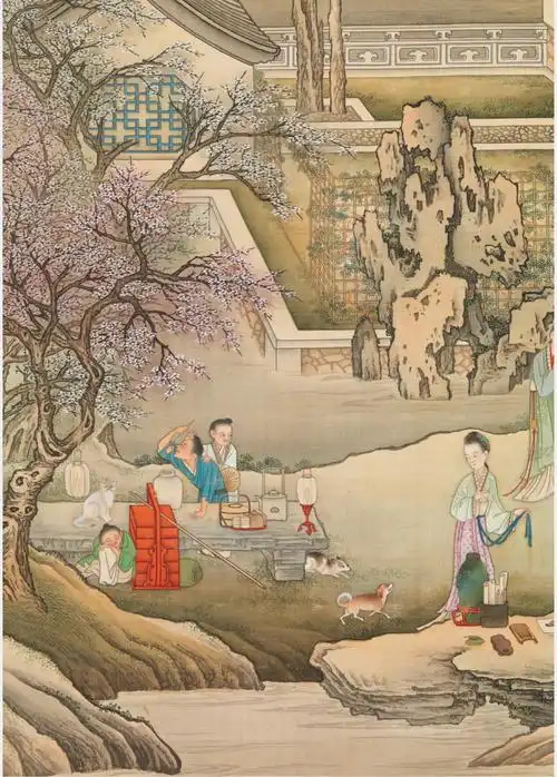 清代画家冷枚《春夜宴桃李园图》 绢本设色画,尺寸:纵188.4厘米,横95.