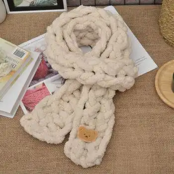 恒愎手指织围巾手工材料粗毛线团编织款手指围巾棉花糖非成品教程小熊