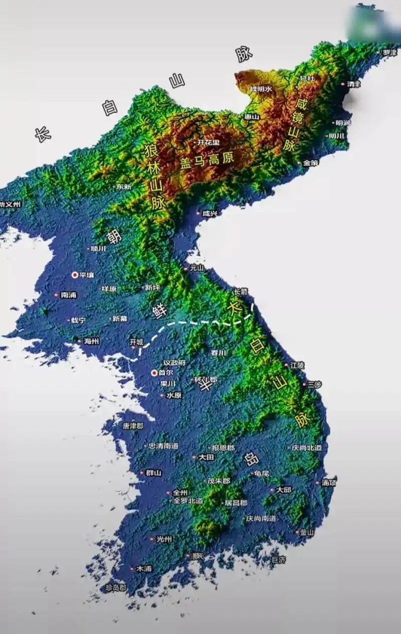 朝鲜半岛地形图,太直观漂亮了!