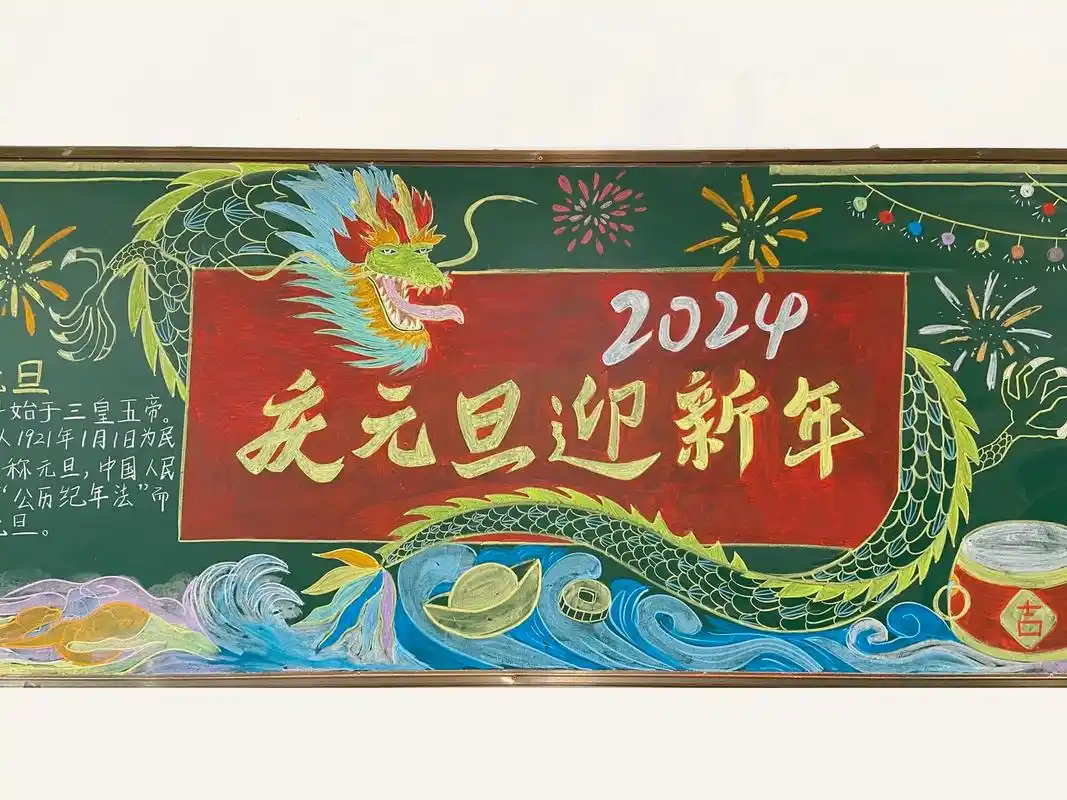 也看看你画2024龙年的黑板报#湛江#黑板报 #粉笔画 - 抖音