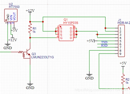 现象:下载器供电时,负载得电分析:下载器5v供电,通过ht7550,内部的