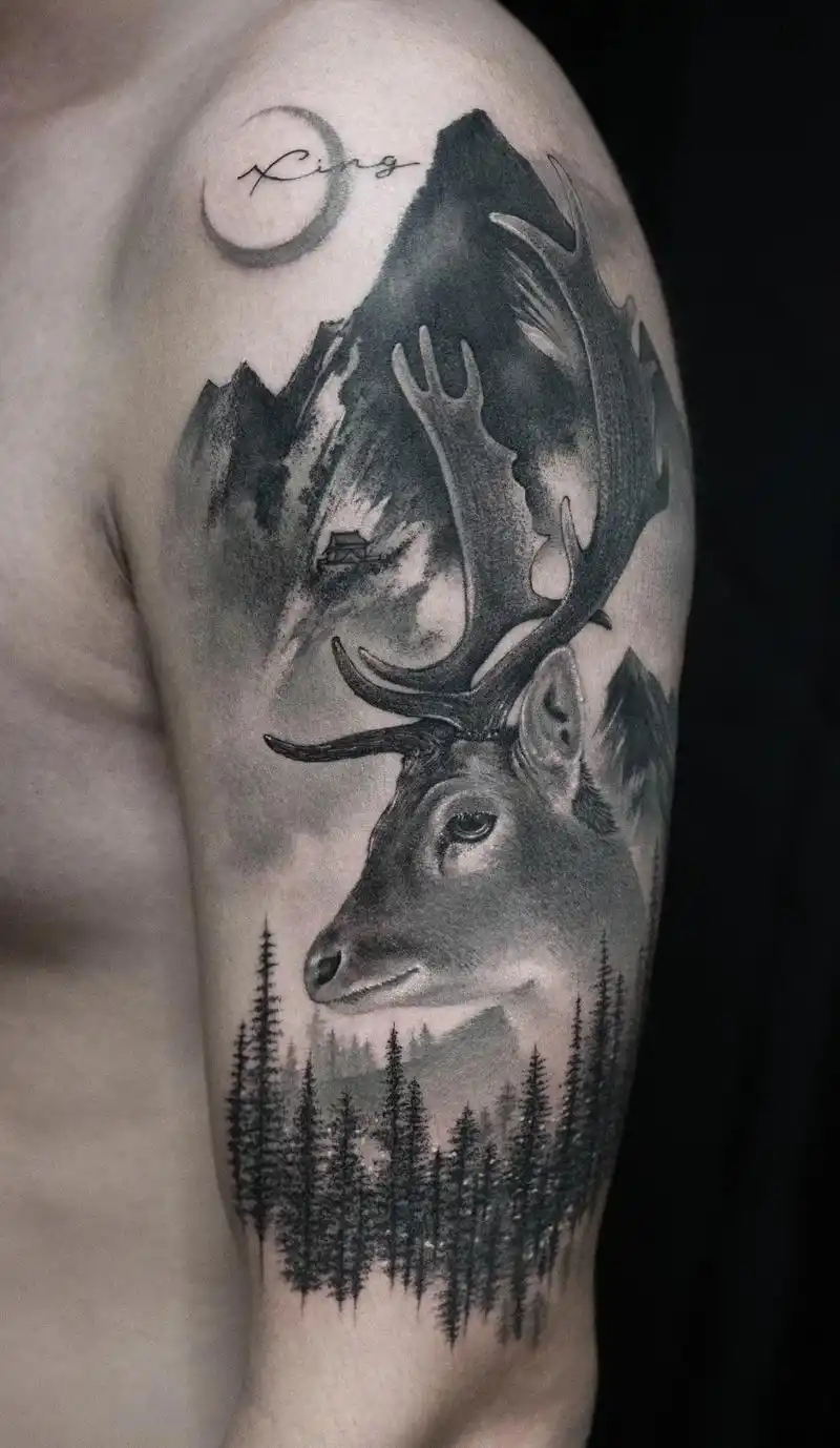 年轻帅气潮鹿纹身.秋风闻鹿行…#纹身 #tattoo #作品 - 抖音