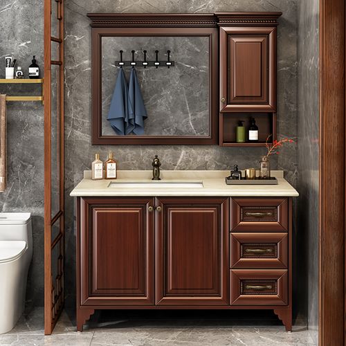卫浴美式橡木浴室柜组合落地式洗脸洗手面盆池实木洗漱台盆卫生间
