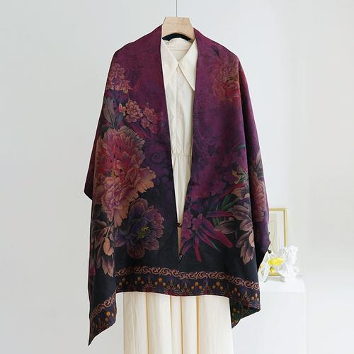 一池春香云纱披肩盘扣双面真丝中国风妈妈礼物桑蚕丝女围巾丝巾