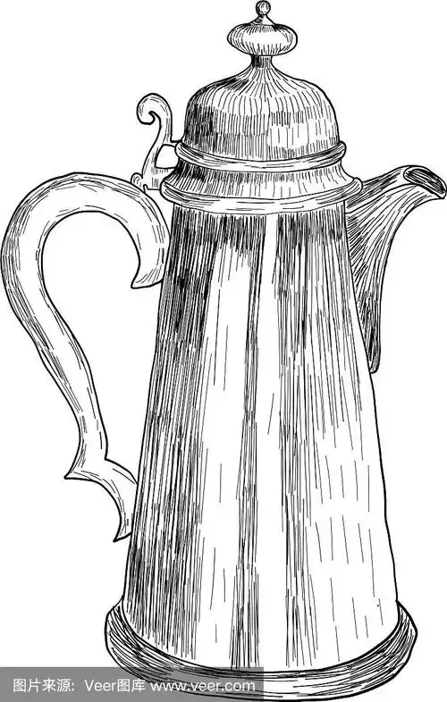 一个咖啡壶的古董素描