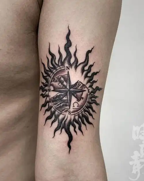 多元素太阳tag标签:纹身师:刘兴旺纹身店:旺刺青纹身工作室花体英文