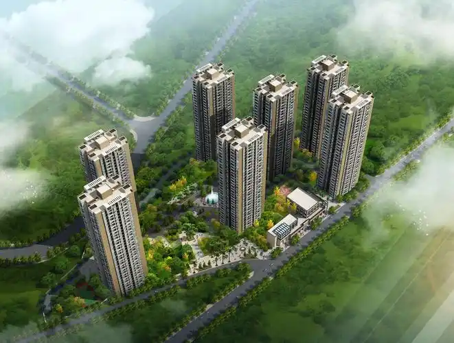 现代高层住宅小区鸟瞰效果图下载