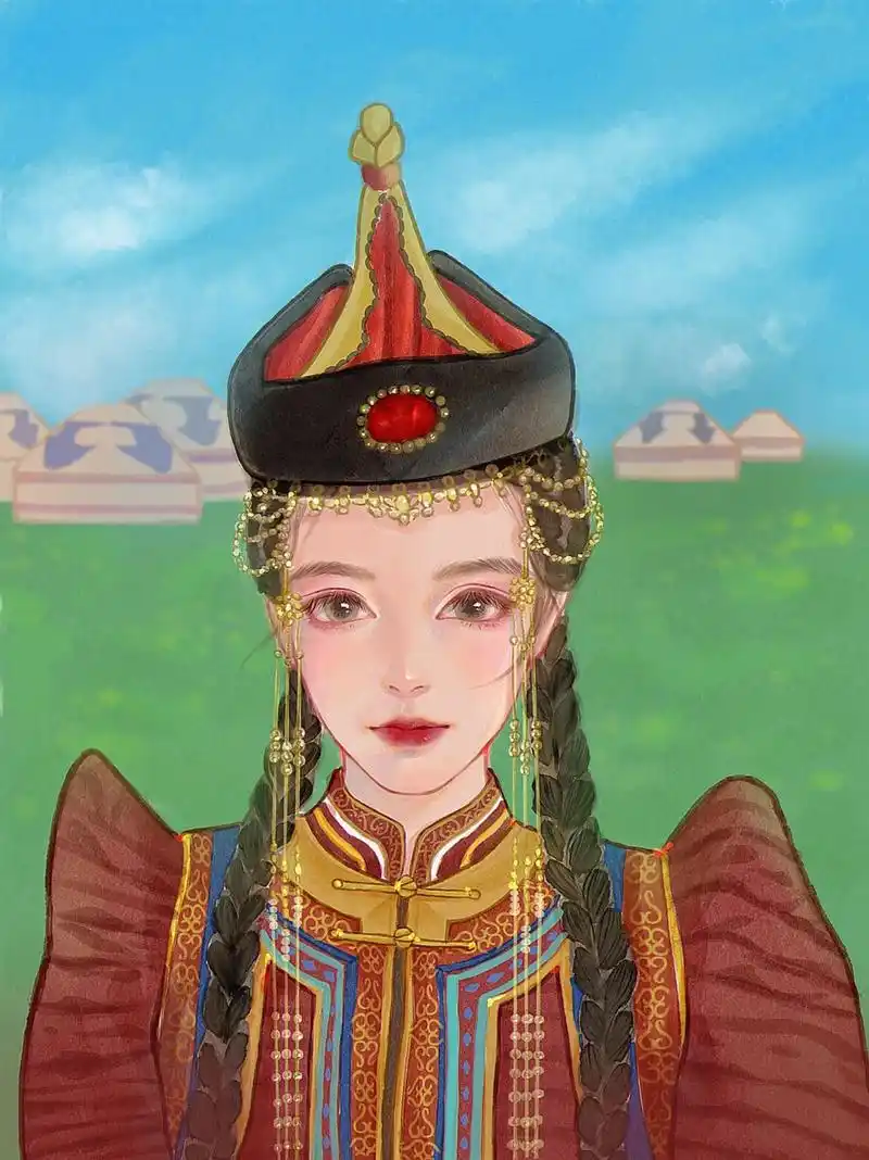 五十六个民族 | 蒙古族 按照和硕特部落的特色画了下蒙古族 服装:坎肩