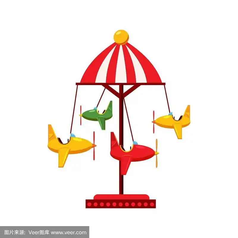 儿童旋转木马与飞机图标卡通风格