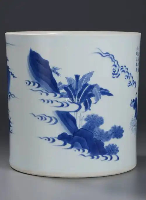 明崇祯青花麒麟送子图笔筒