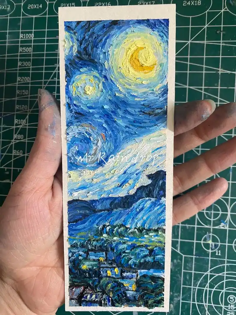 梵高星月夜(油画棒书签附过程)浅临摹一下啦!很喜欢的一幅画# - 抖音