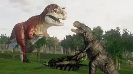侏罗纪恐龙世界 霸王龙三角龙梁龙两两对决 晶晶解说