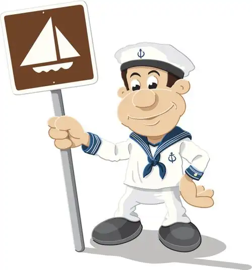 水手卡通人帆船标志孤立图片下载