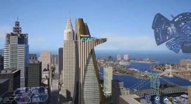 这位mod作者很聪明,将gta4的地图直接搬到了gta5当中,斯塔克工业大厦