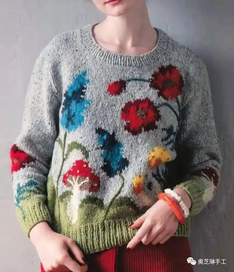 精品手工编织田园提花毛衣详细教程.