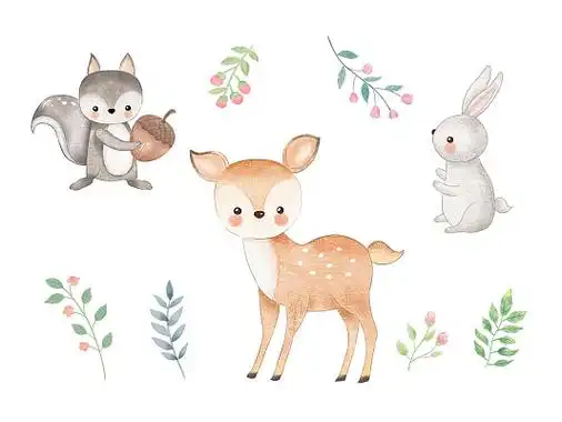 水彩动物小鹿松子兔子森系治愈可爱卡通动物