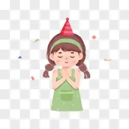 手绘扁平风女孩孩生日许愿免抠元素
