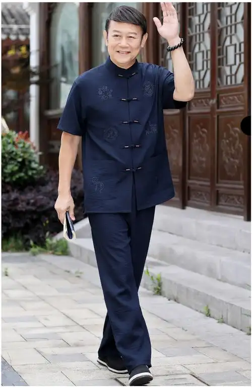 香港老爷车轻奢高档中国风唐装男中老年爸爸夏装套装老年人爷爷装夏季