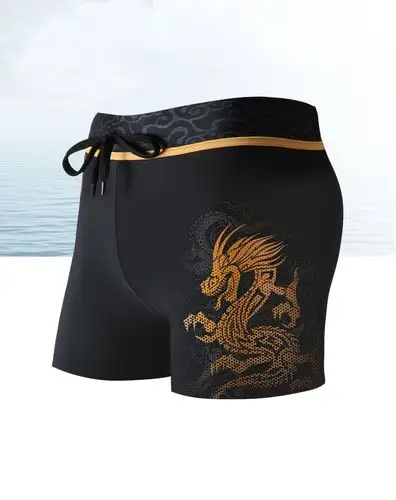 男款黄色平口泳裤专业时尚舒适