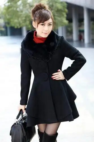 新款韩版大扣子兔毛领呢大衣毛呢外套女 外套秋冬呢子大衣图片_9