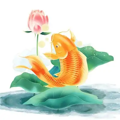 中国古风锦鲤鱼荷花鱼跃龙门高中升官夏莲花荷花插画