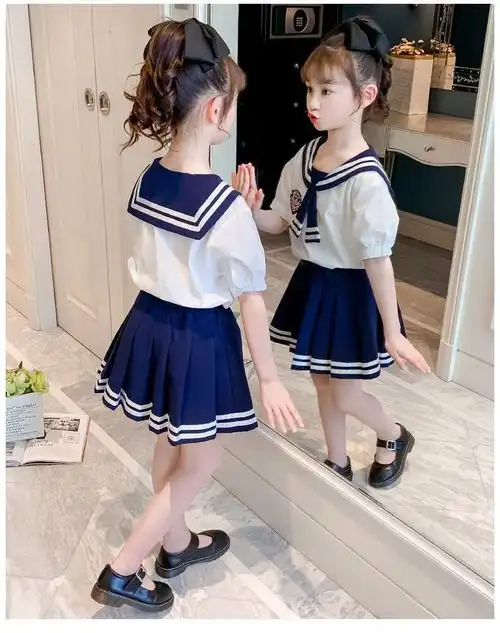 女童夏装连衣裙2024新款水手领学院风套装裙洋气儿童女jk水手服