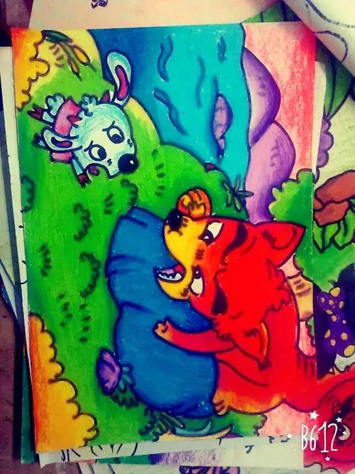 儿童画,狼和小羊